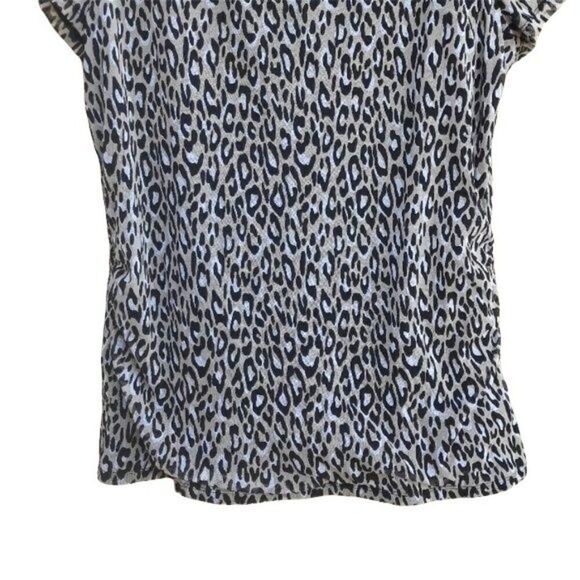 Dana Buchman Animal Leopard Print  Netted V-neck Short Sleeved Top Tan Blk Sz XL - Picture 5 of 8